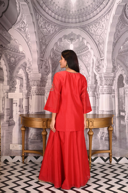 Red Chanderi Sharara Set