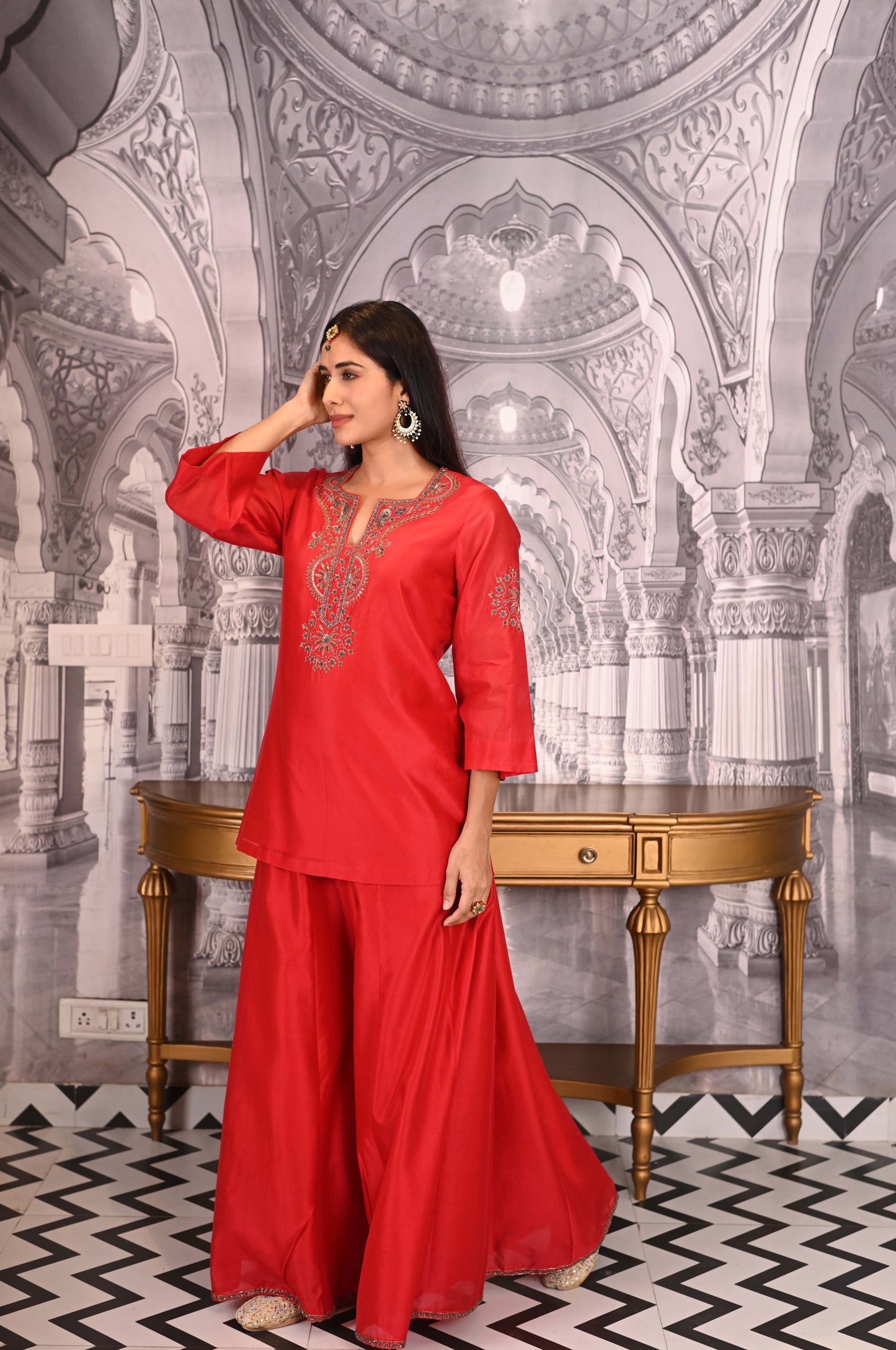 Red Chanderi Sharara Set