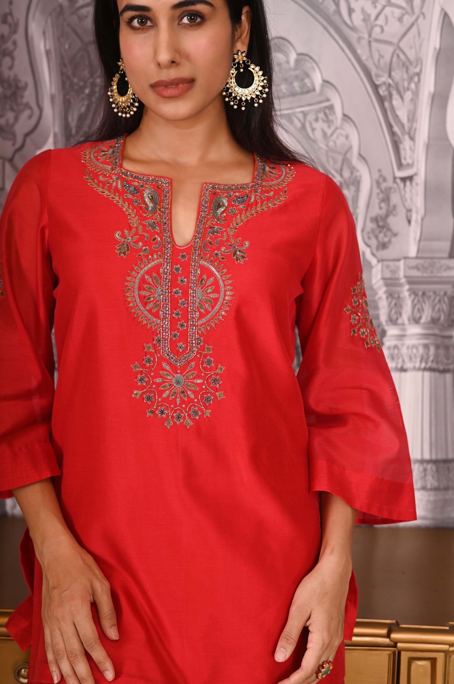 Red Chanderi Sharara Set