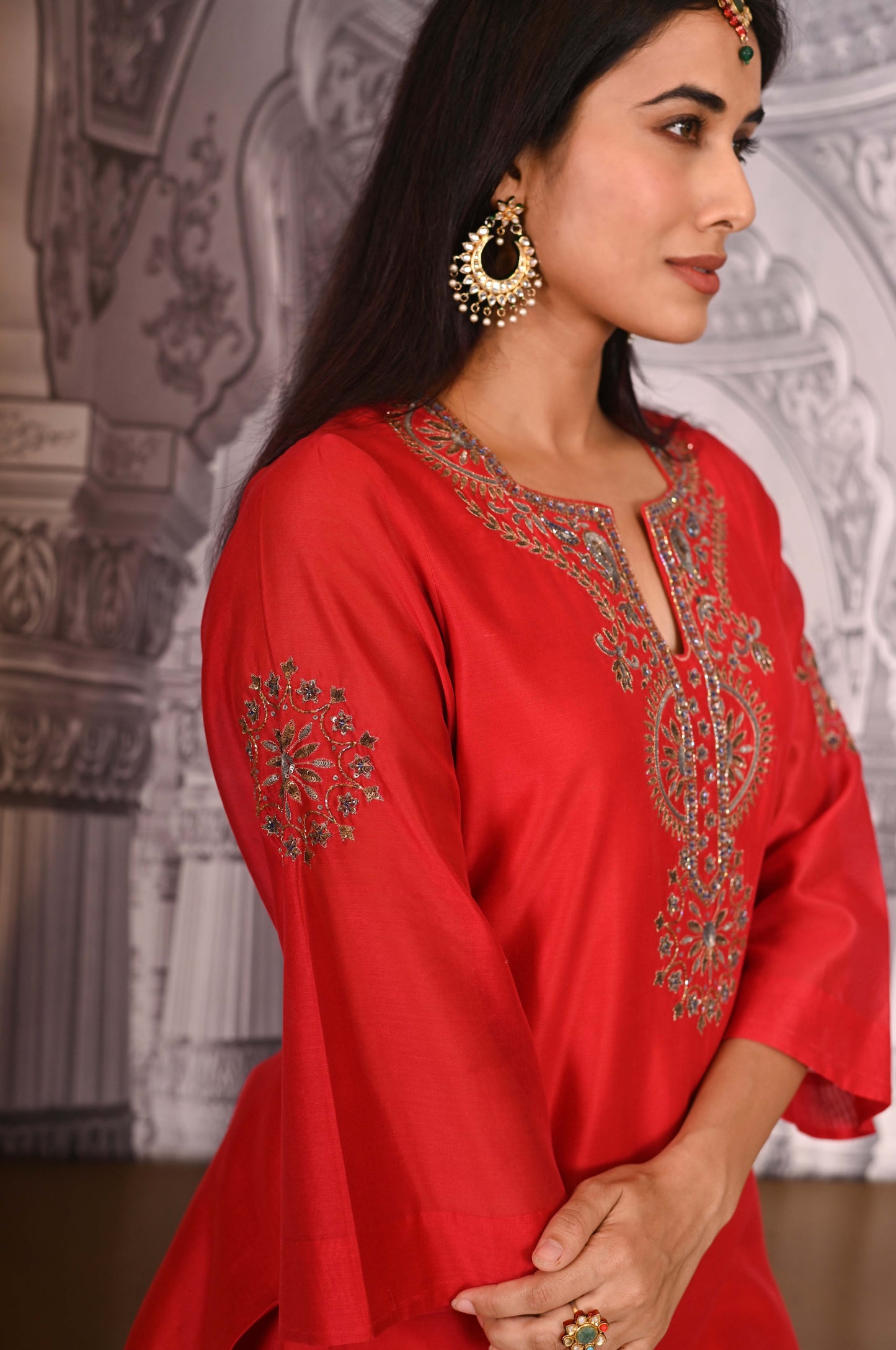 Red Chanderi Sharara Set