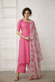 Rani Pink Suit Set with Printed Dupatta