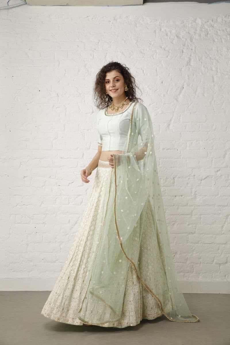 Mint Green and Ivory Lehenga Set