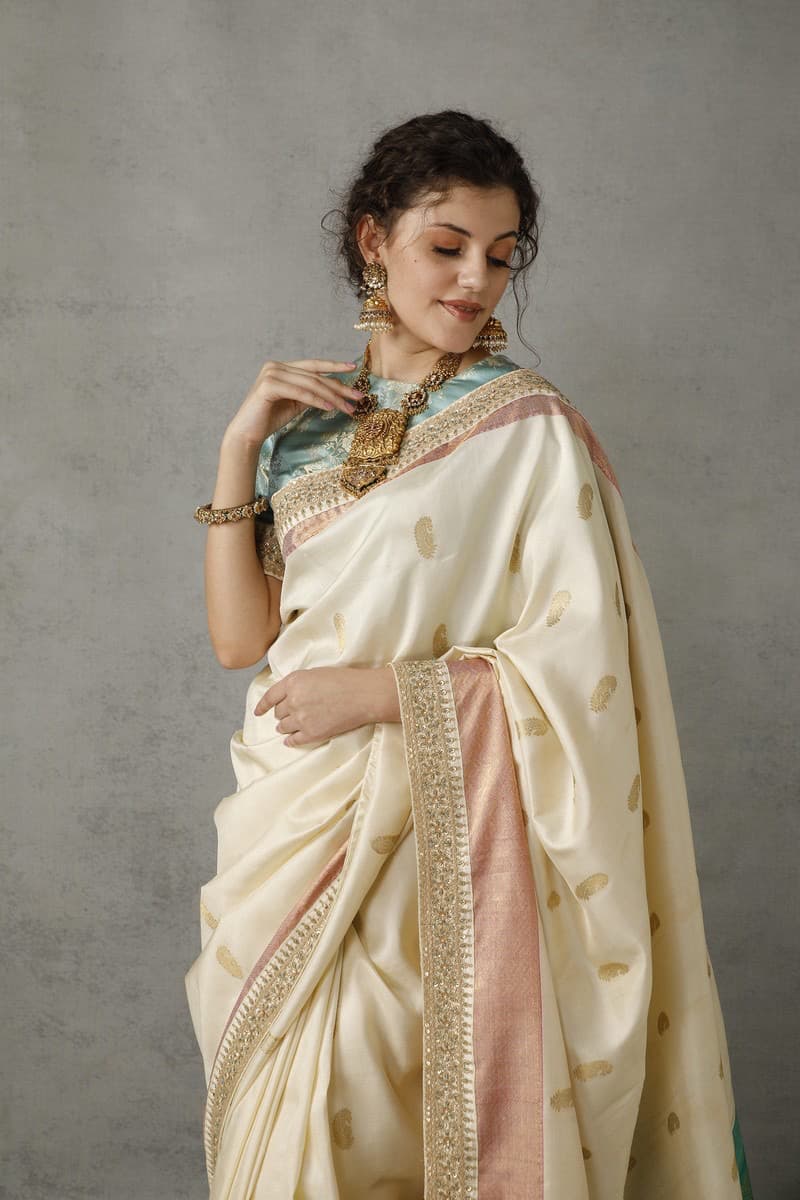 Ivory Silk Pataudi Saree