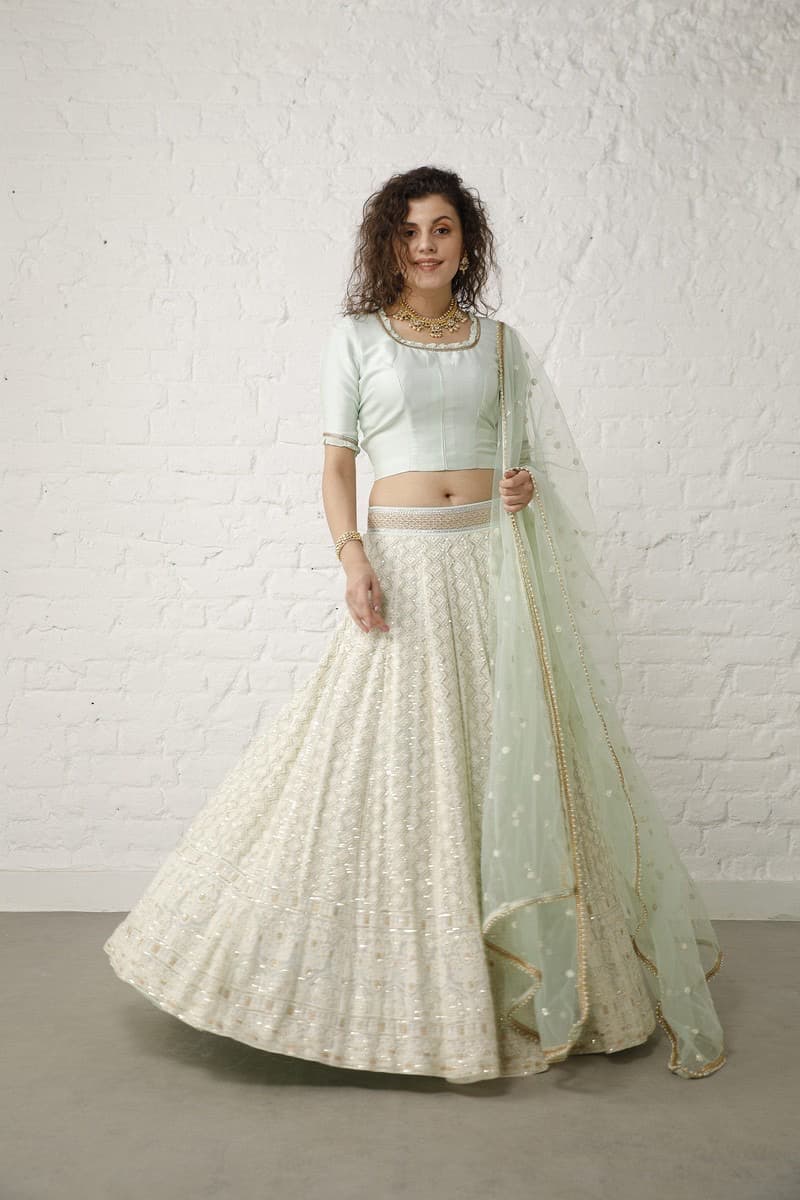 Mint Green and Ivory Lehenga Set