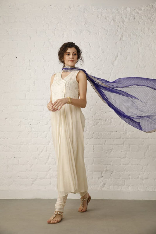 Off white and purple Anarkali Set