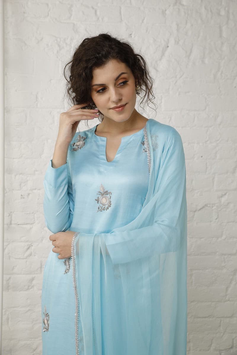 Vintage Blue Silk Suit Set