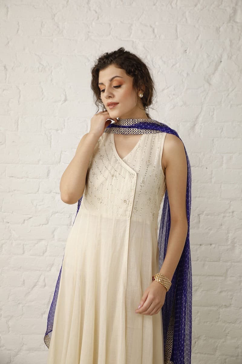 Off white and purple Anarkali Set