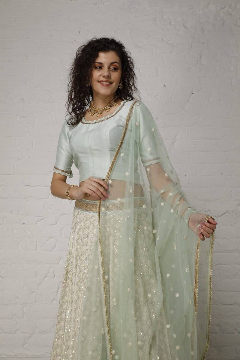 Mint Green and Ivory Lehenga Set