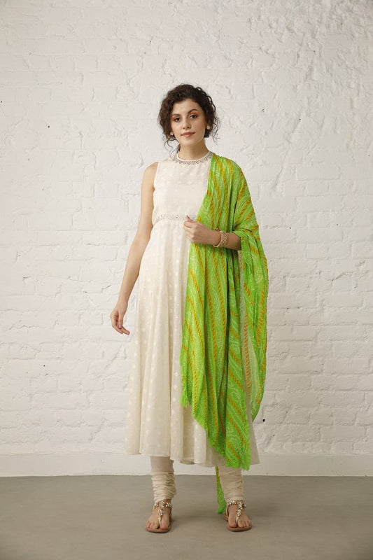 Off White and Green Anarkali Set
