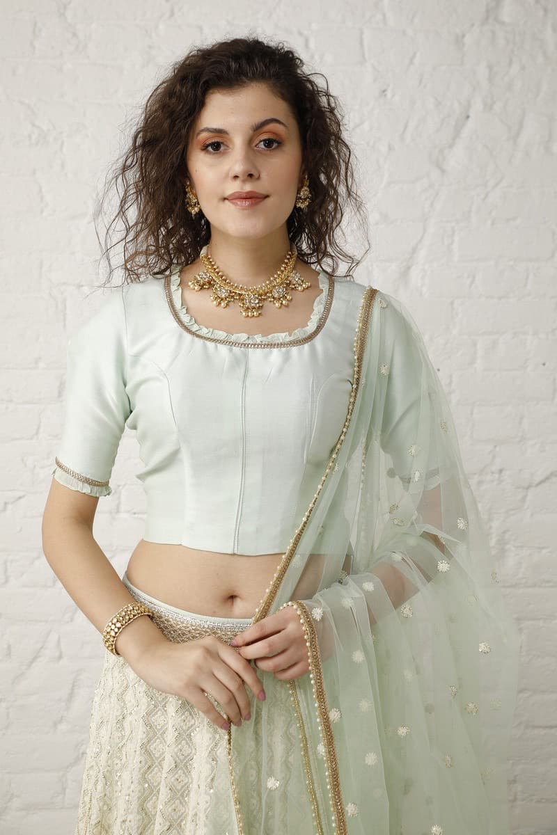 Mint Green and Ivory Lehenga Set