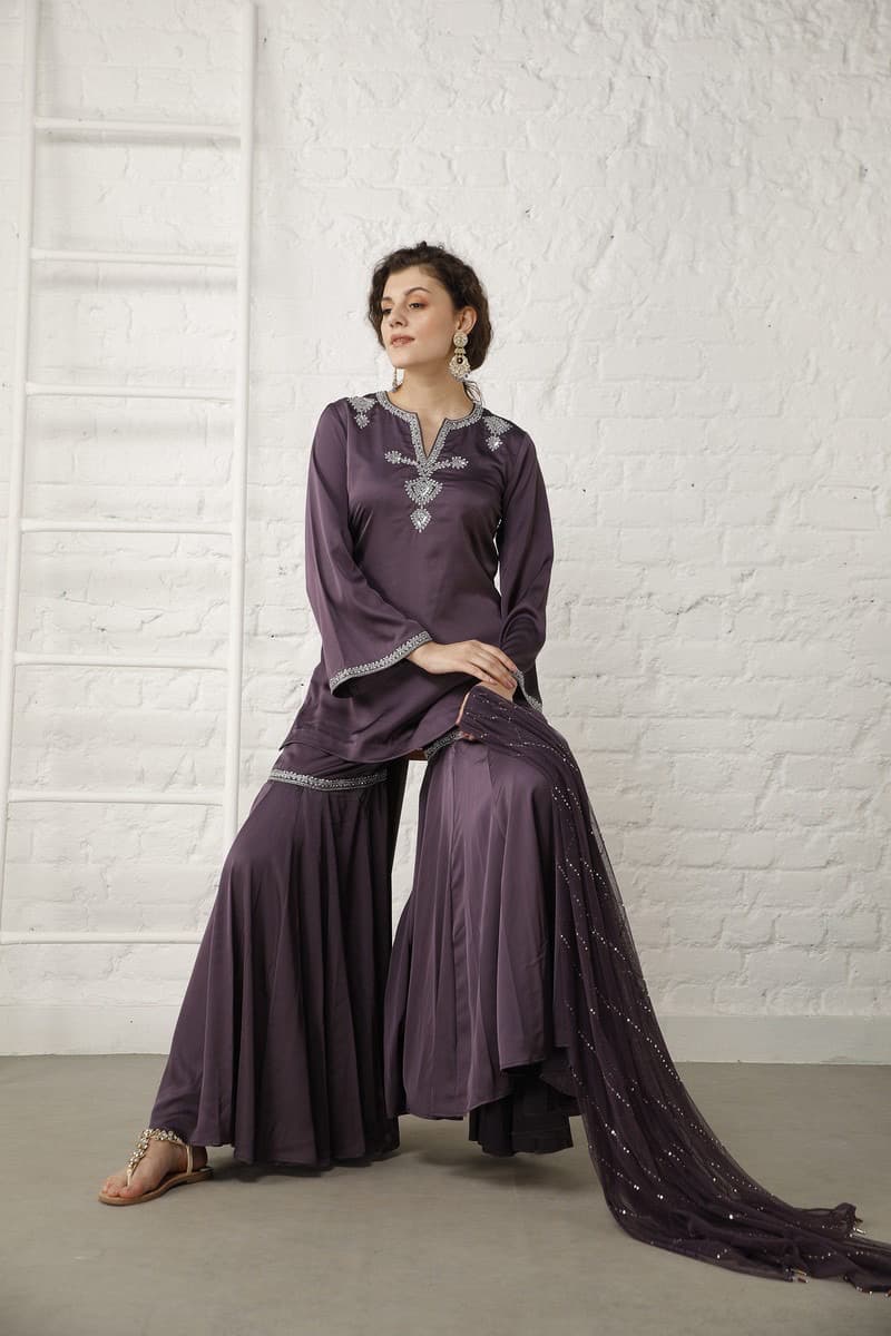 Puple satin Suit set