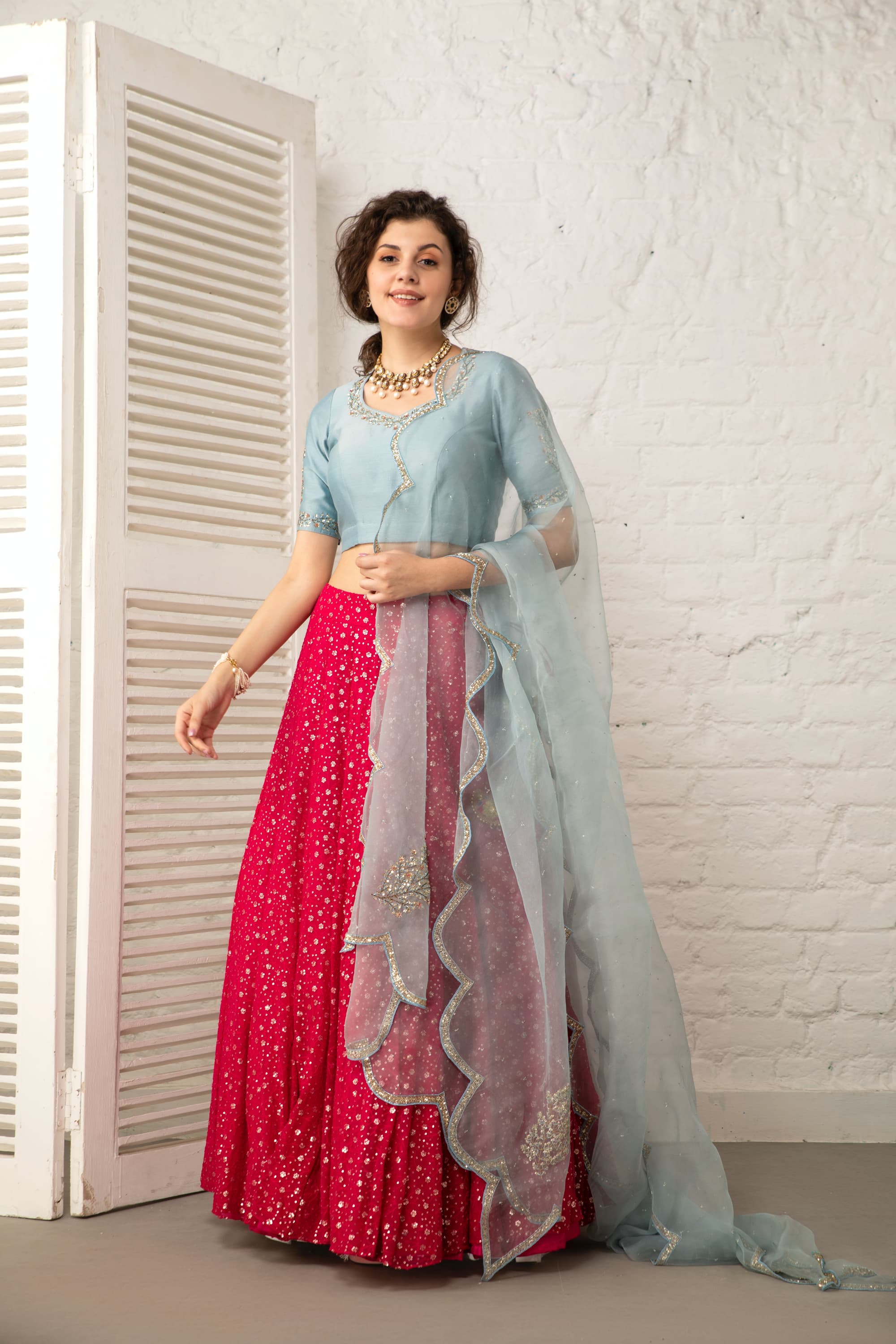 Blue and pink on sale lengha