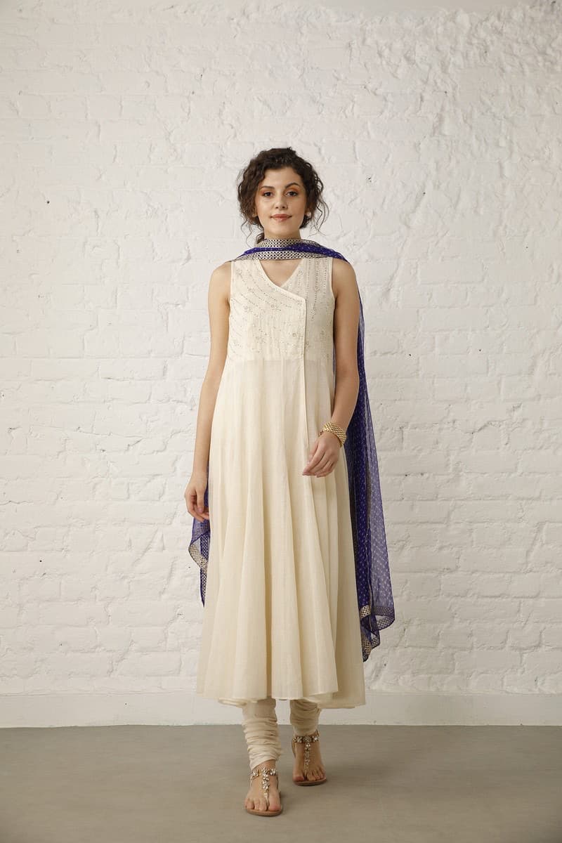 Off white and purple Anarkali Set