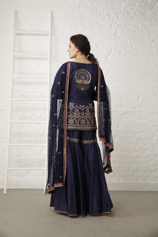 Pataudi Blue Silk Sharara Set