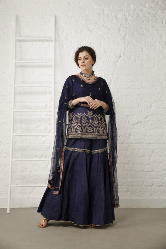 Pataudi Blue Silk Sharara Set