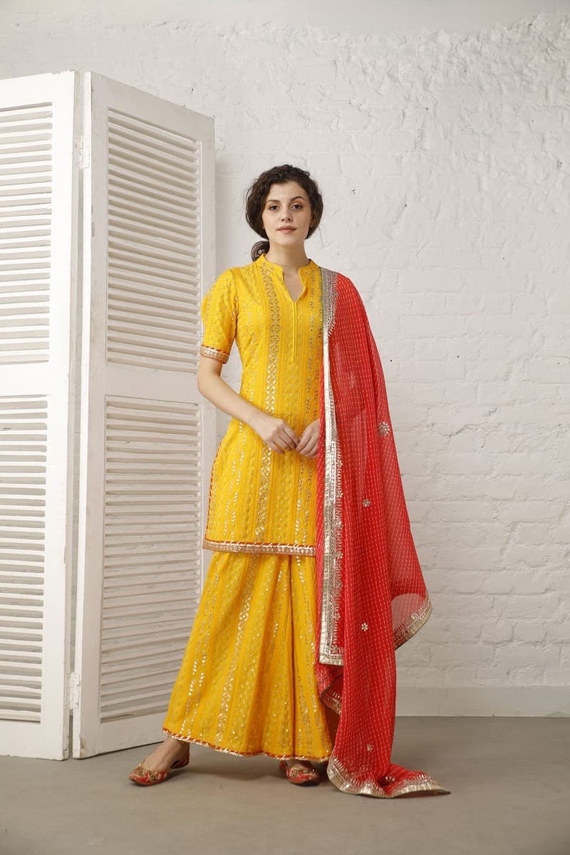 Hot Pink and Yellow Sharara Set