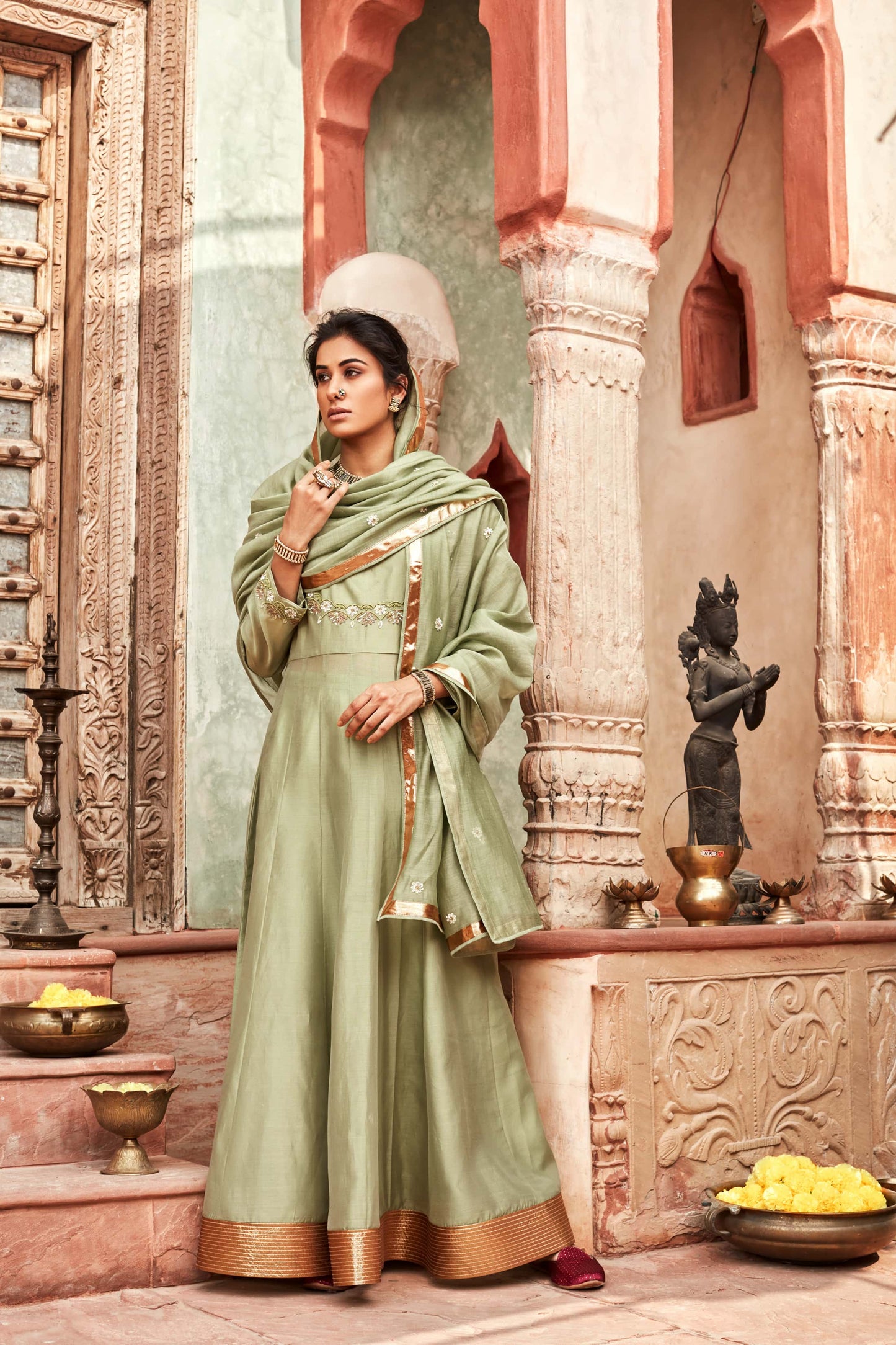 Pista Colour Chanderisilk Anarkali Suit Set