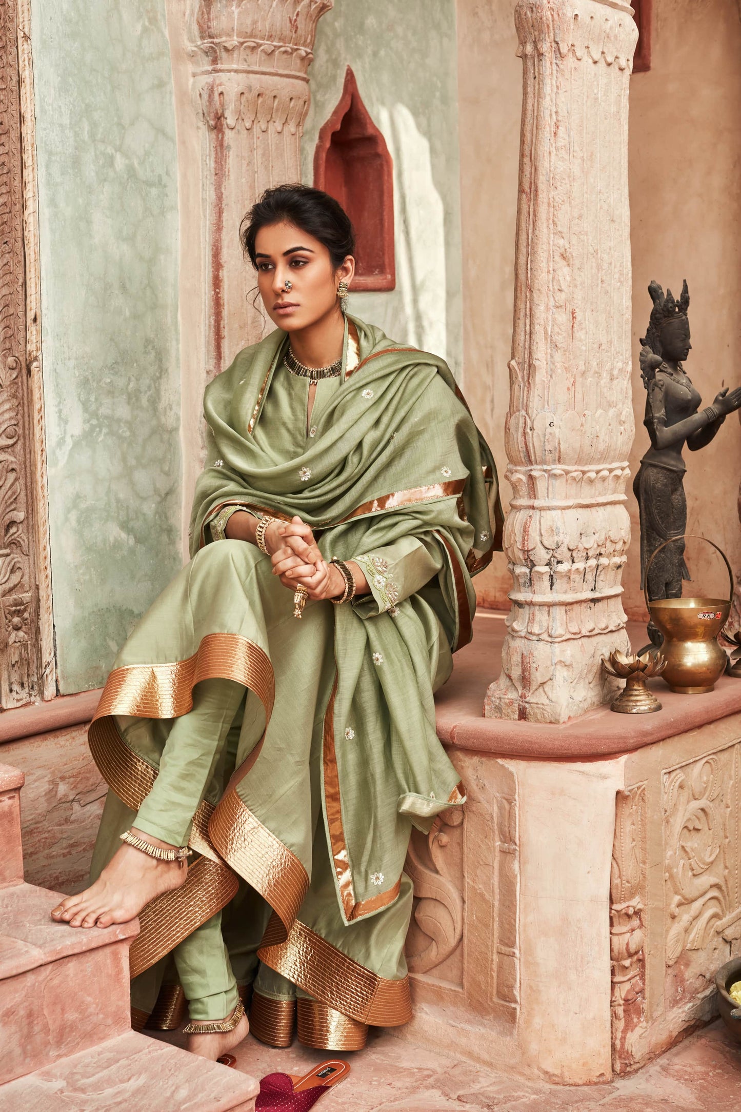 Pista Colour Chanderisilk Anarkali Suit Set