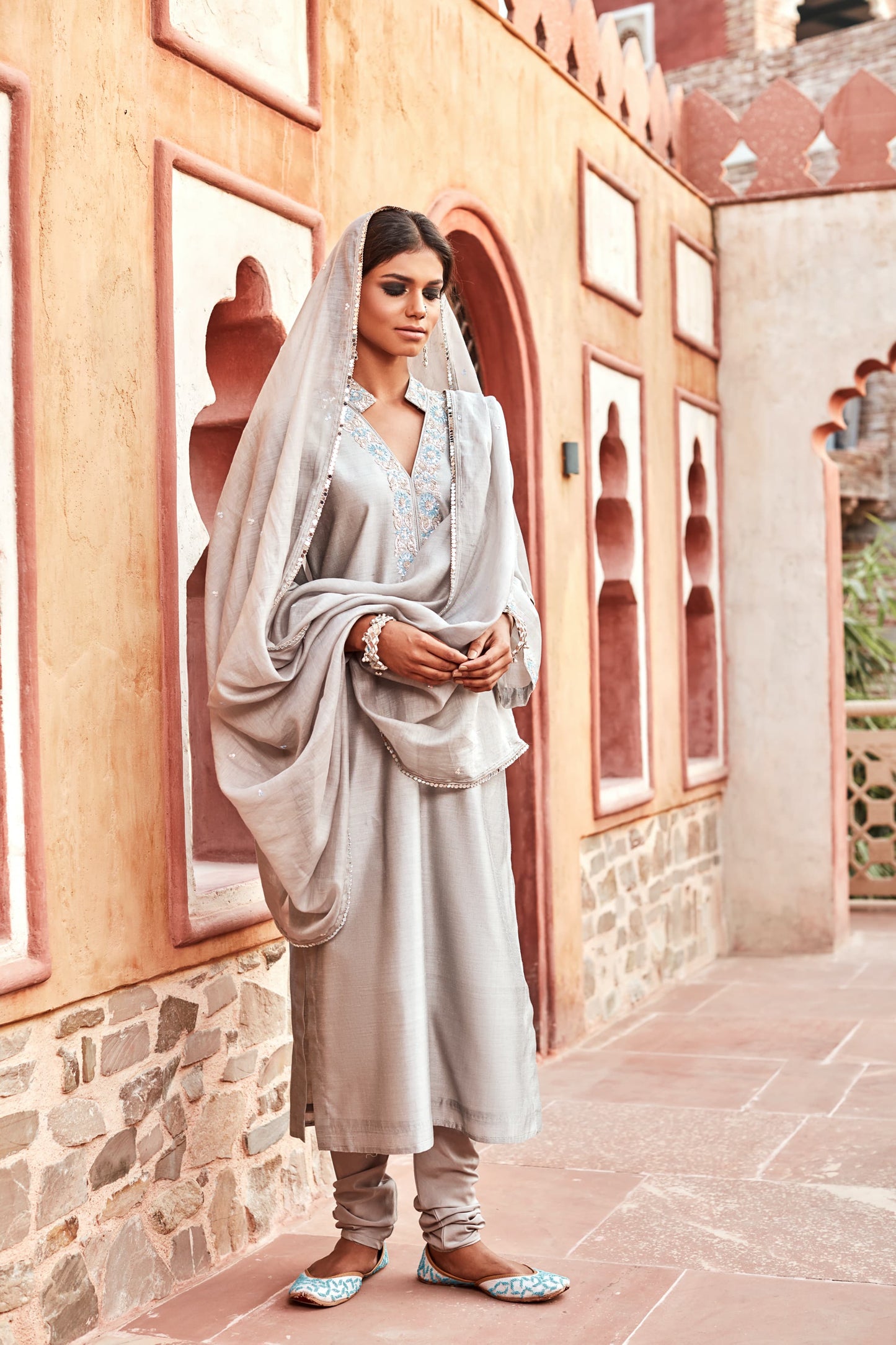 Light Grey Chanderisilk Suit Set