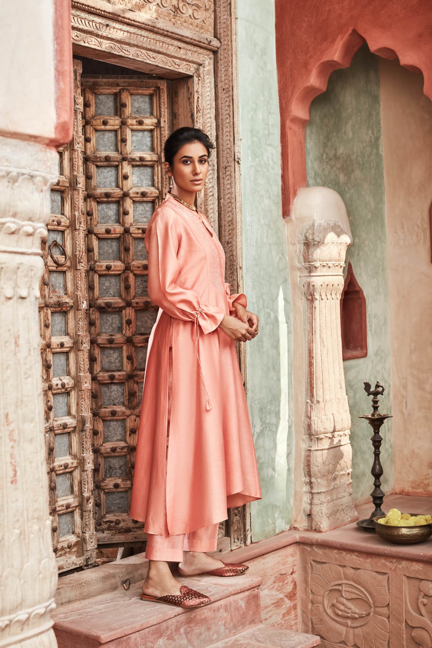 Peach Chanderi Silk Suit Set