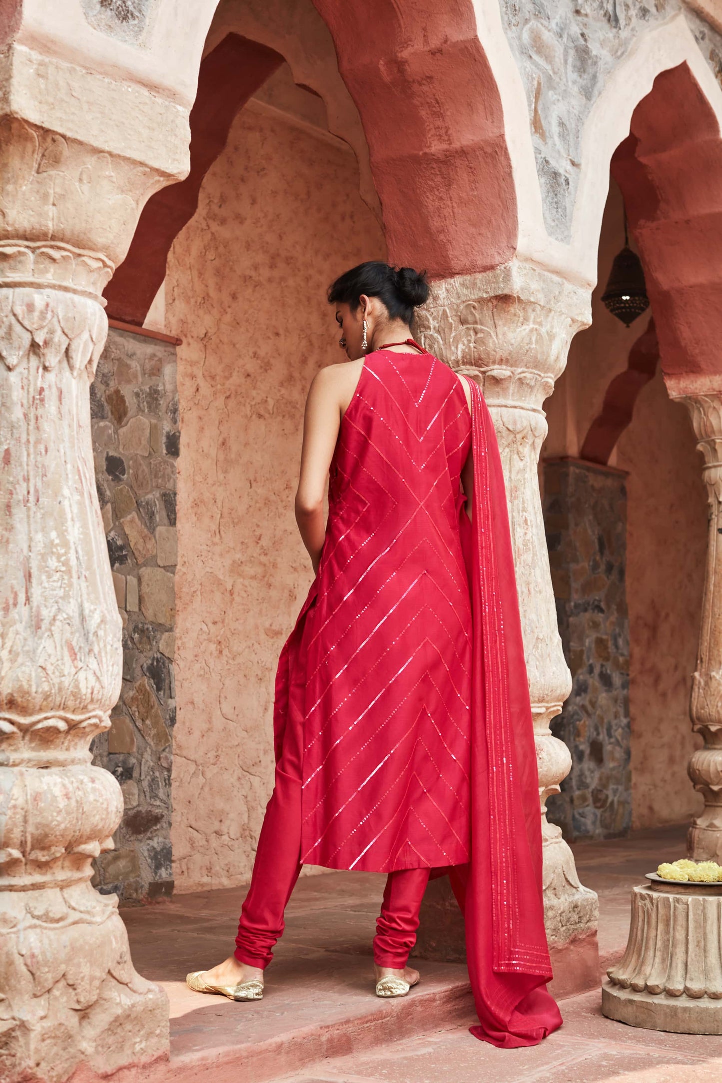 Fuchsia Chanderi Silk Suit Set