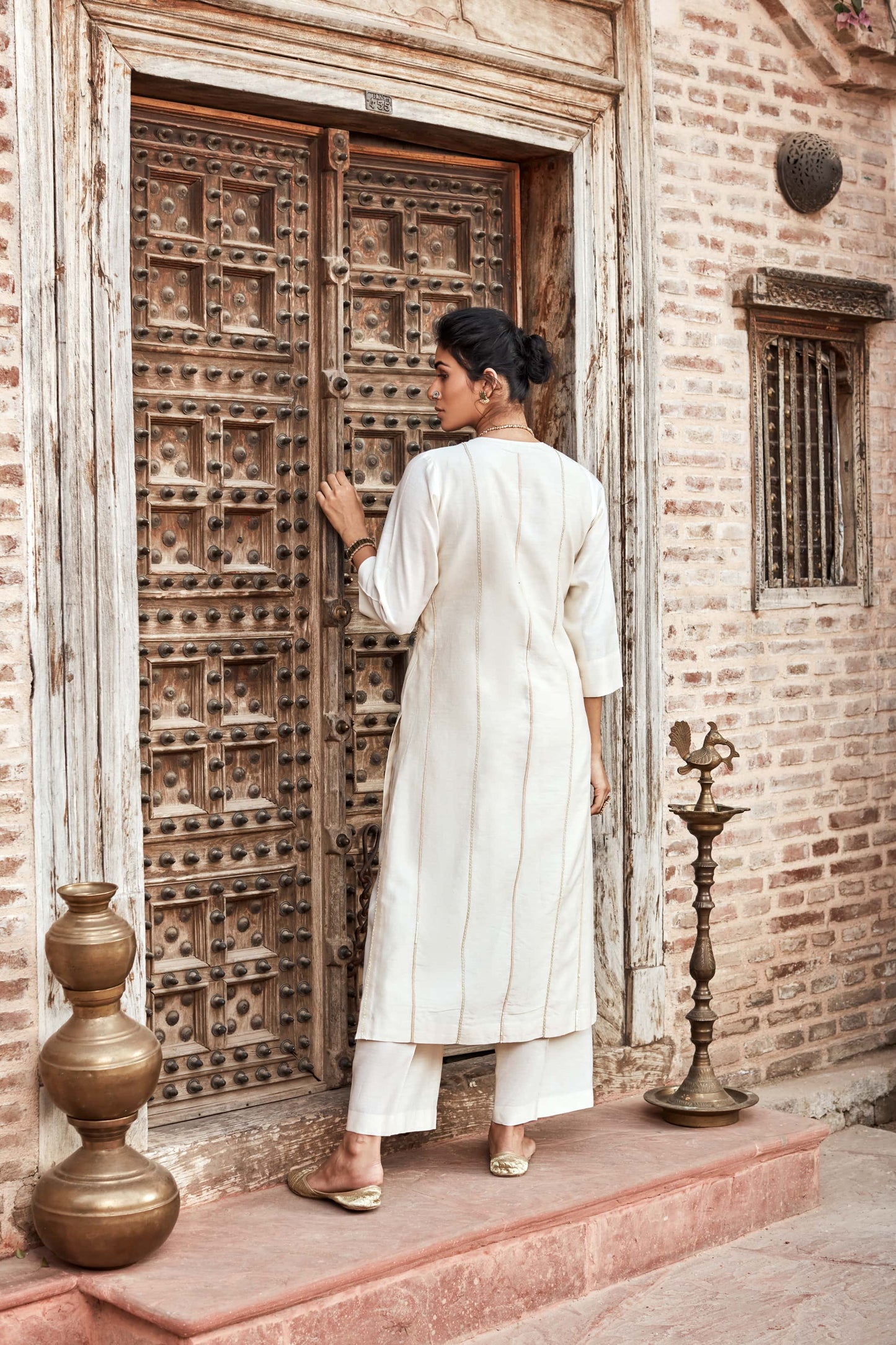 Ivory Chanderi Silk Suit Set