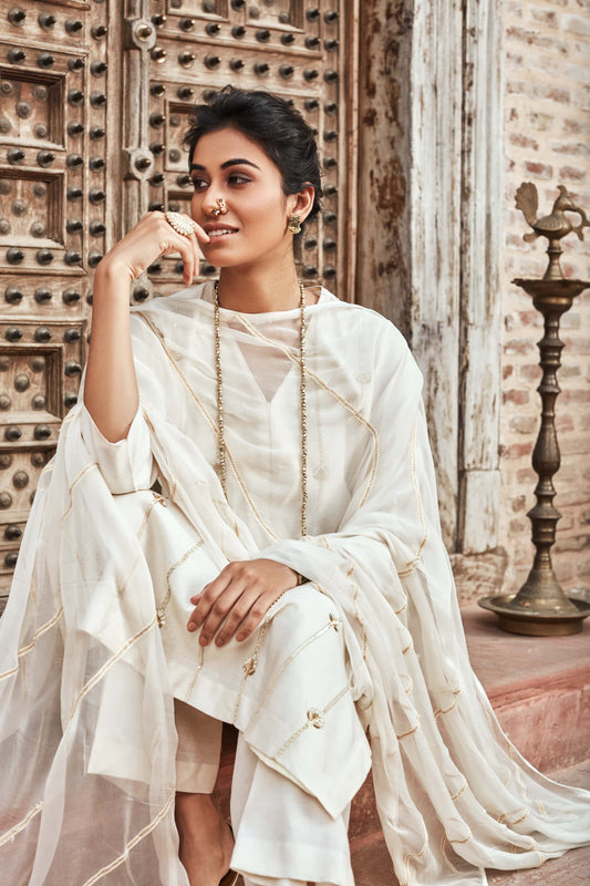 Ivory Chanderi Silk Suit Set