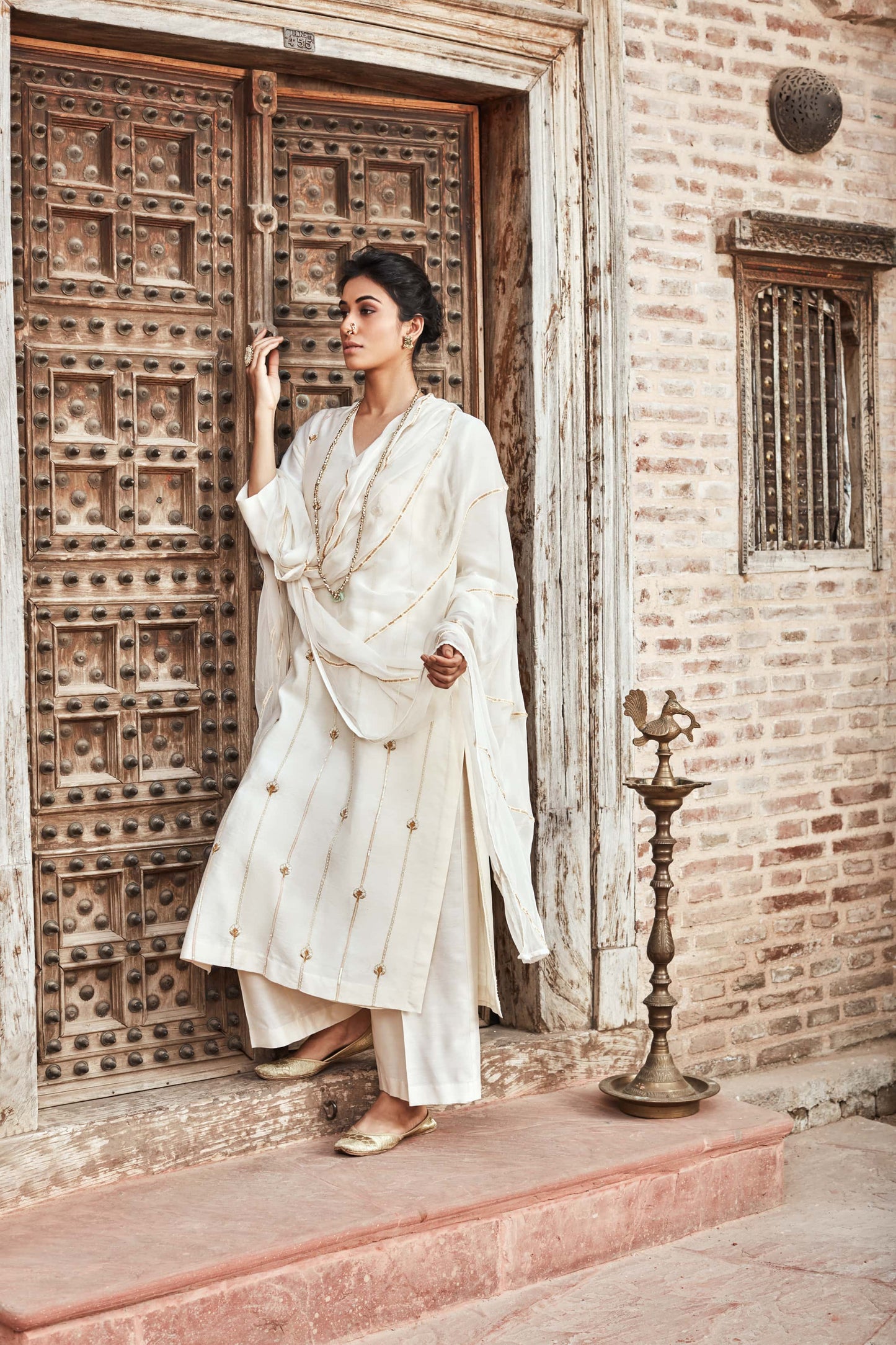 Ivory Chanderi Silk Suit Set