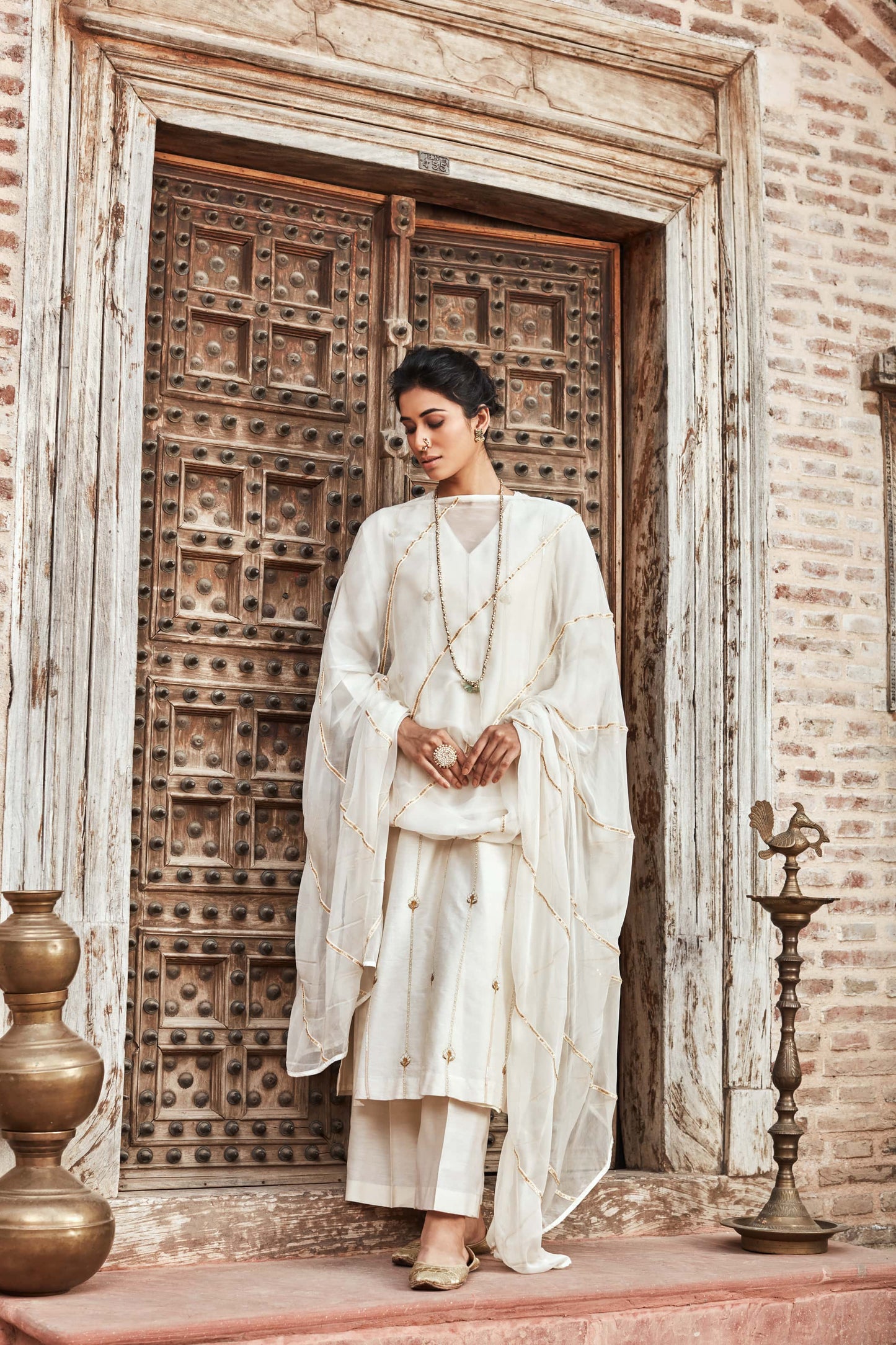 Ivory Chanderi Silk Suit Set