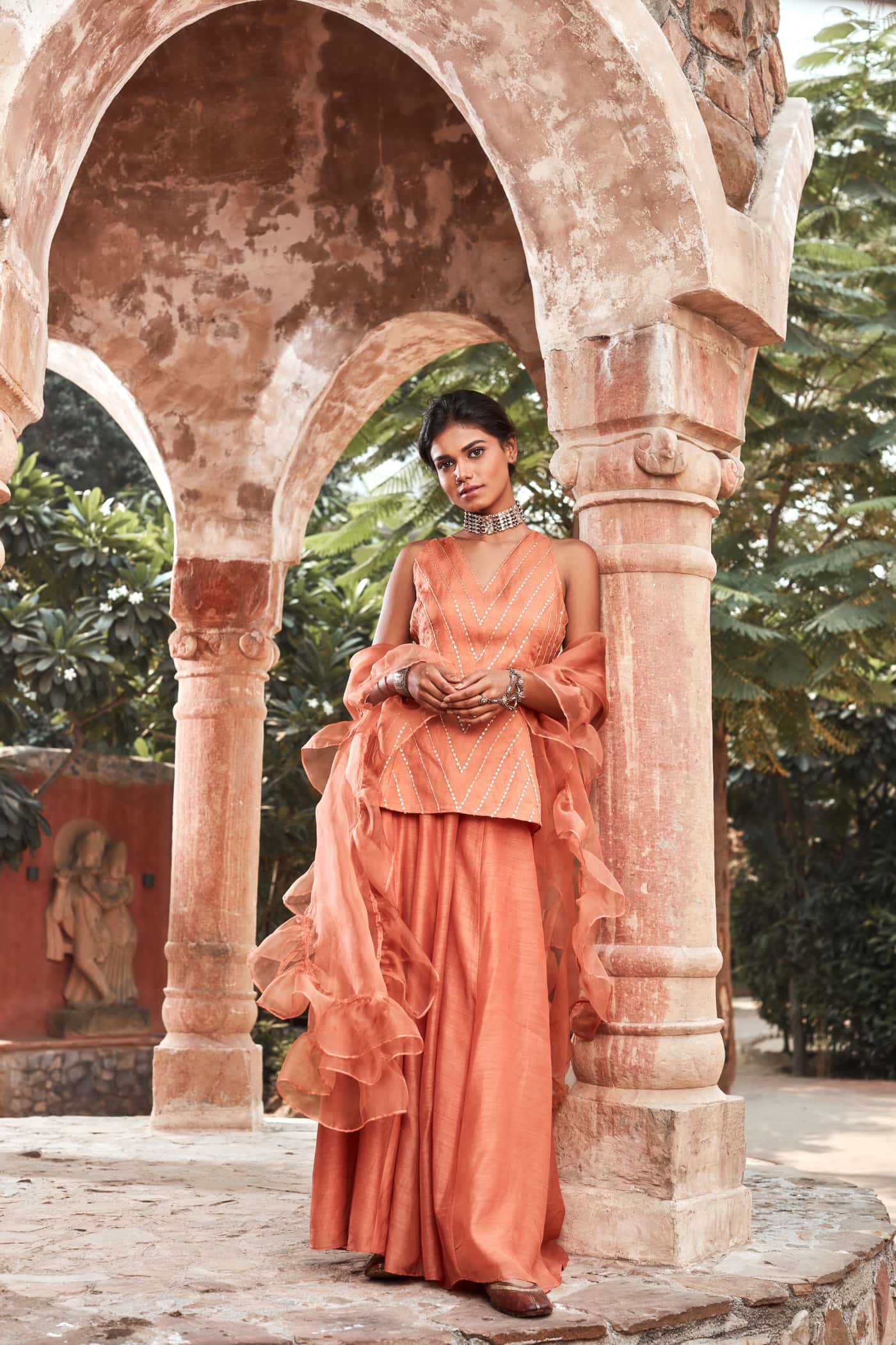 Peach Chanderi Silk Suit Set – Shalini Narang
