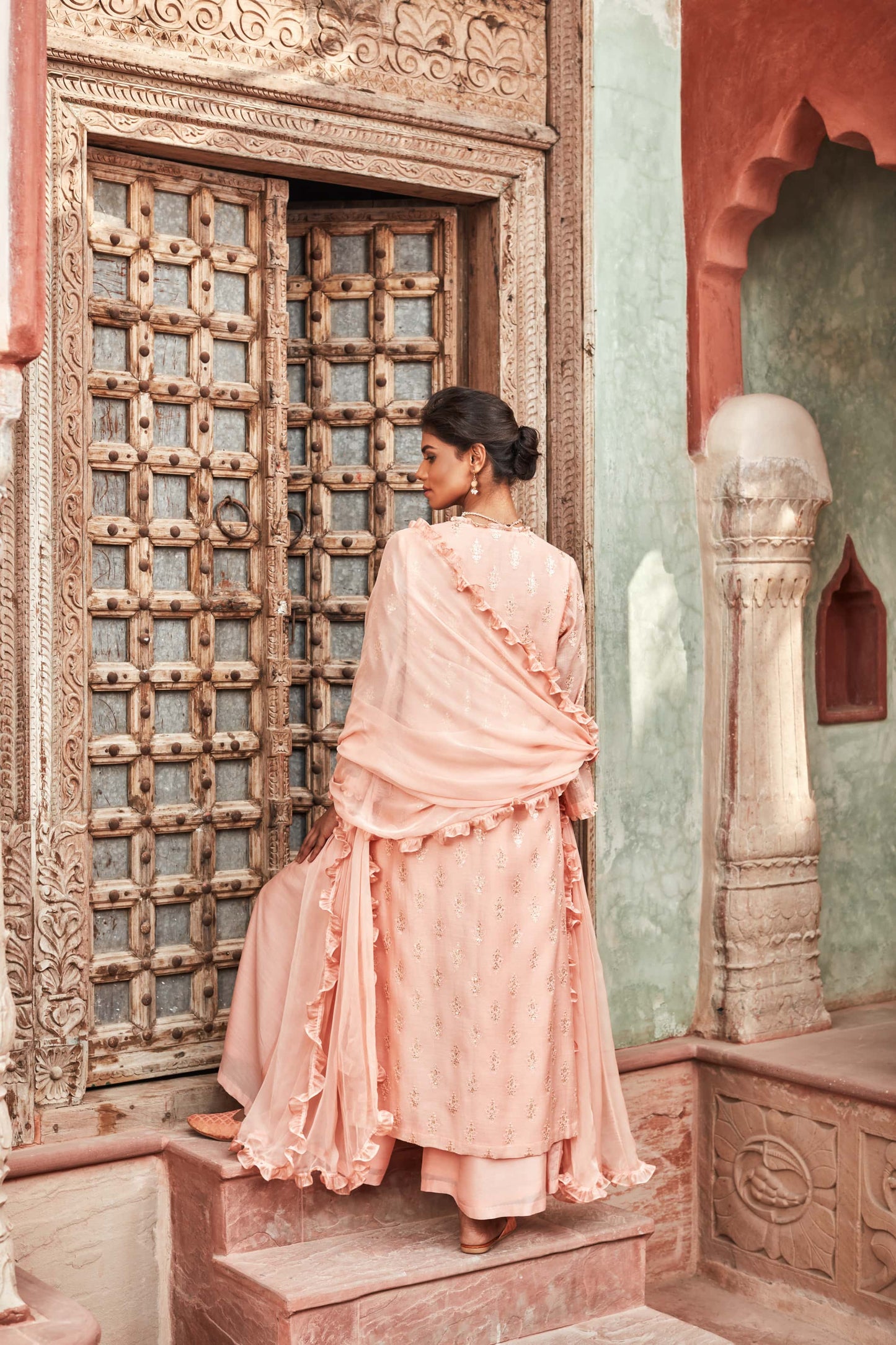 Peach Chanderi Silk Suit Set