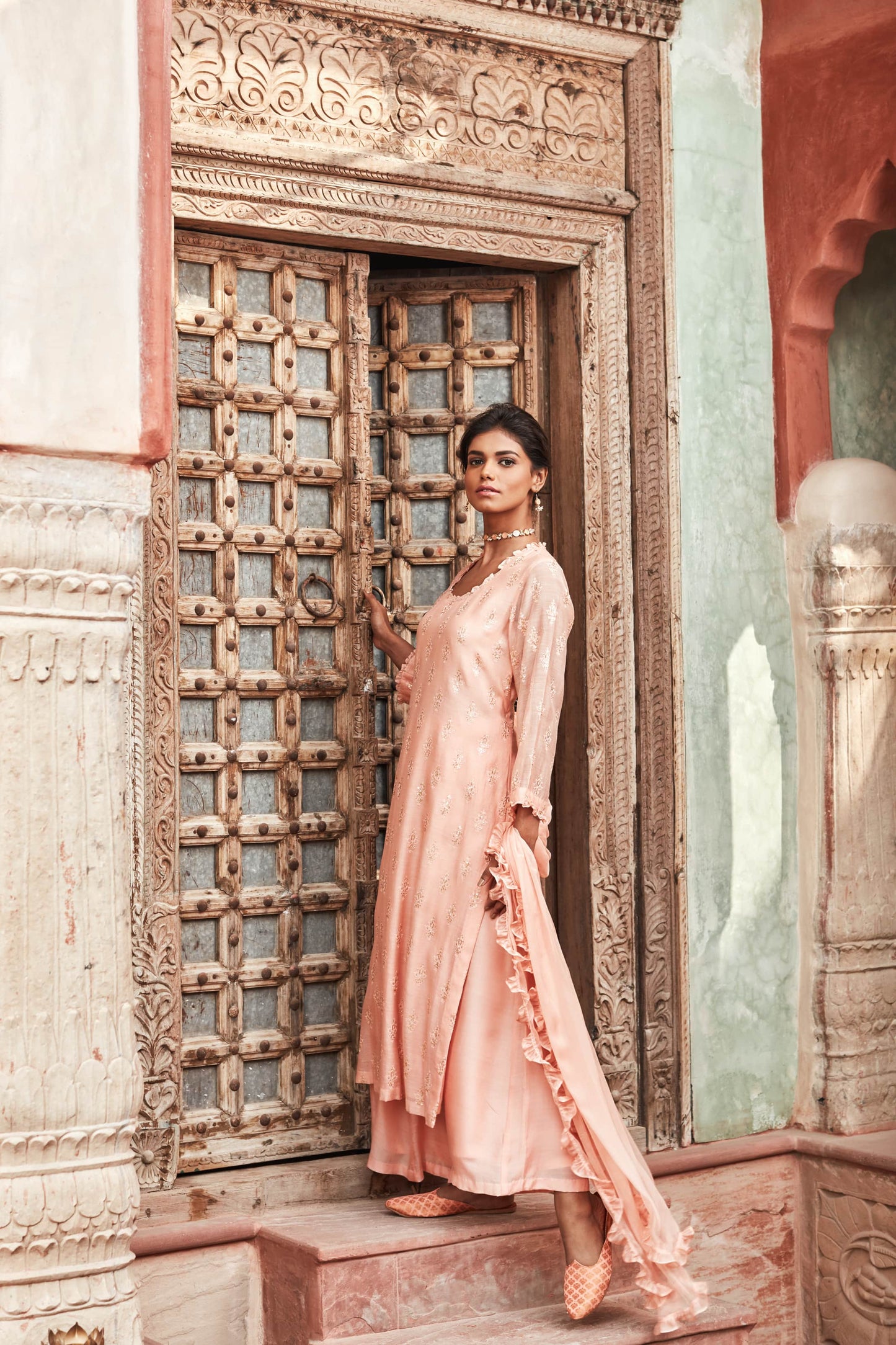 Peach Chanderi Silk Suit Set