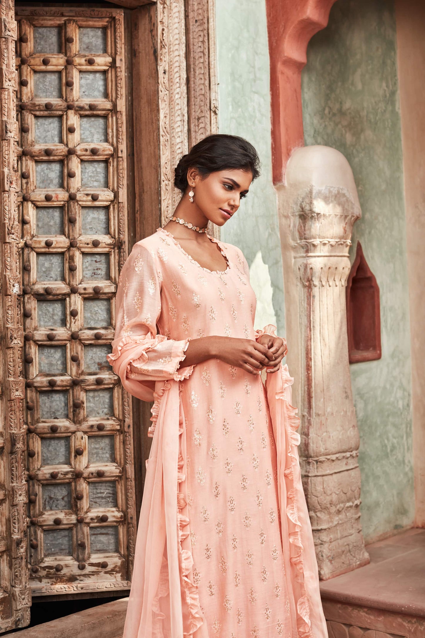 Peach Chanderi Silk Suit Set