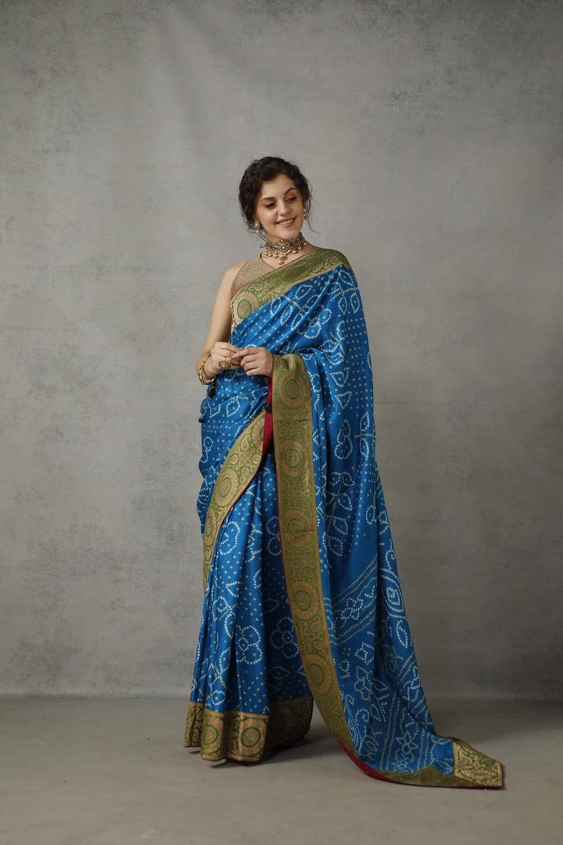 Midnight Blue Gajji Silk Saree