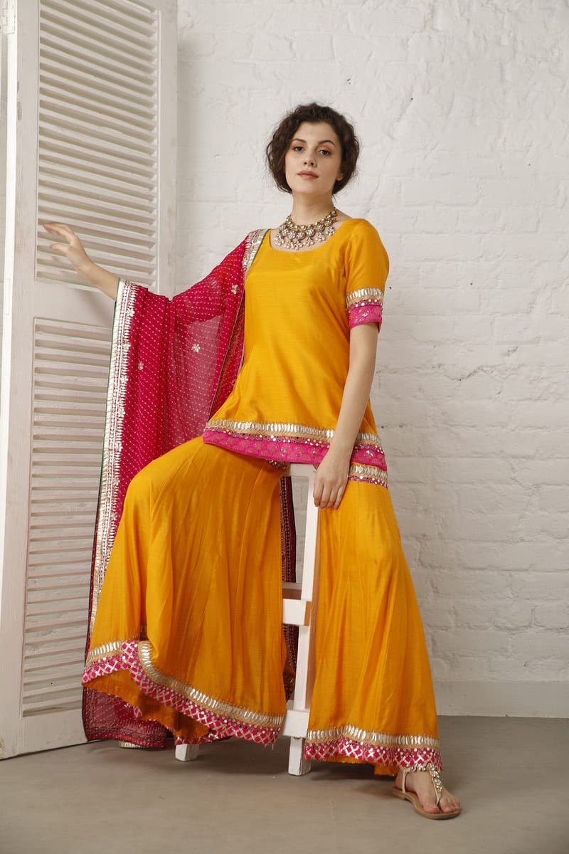 Hot Pink and Yellow Sharara Set