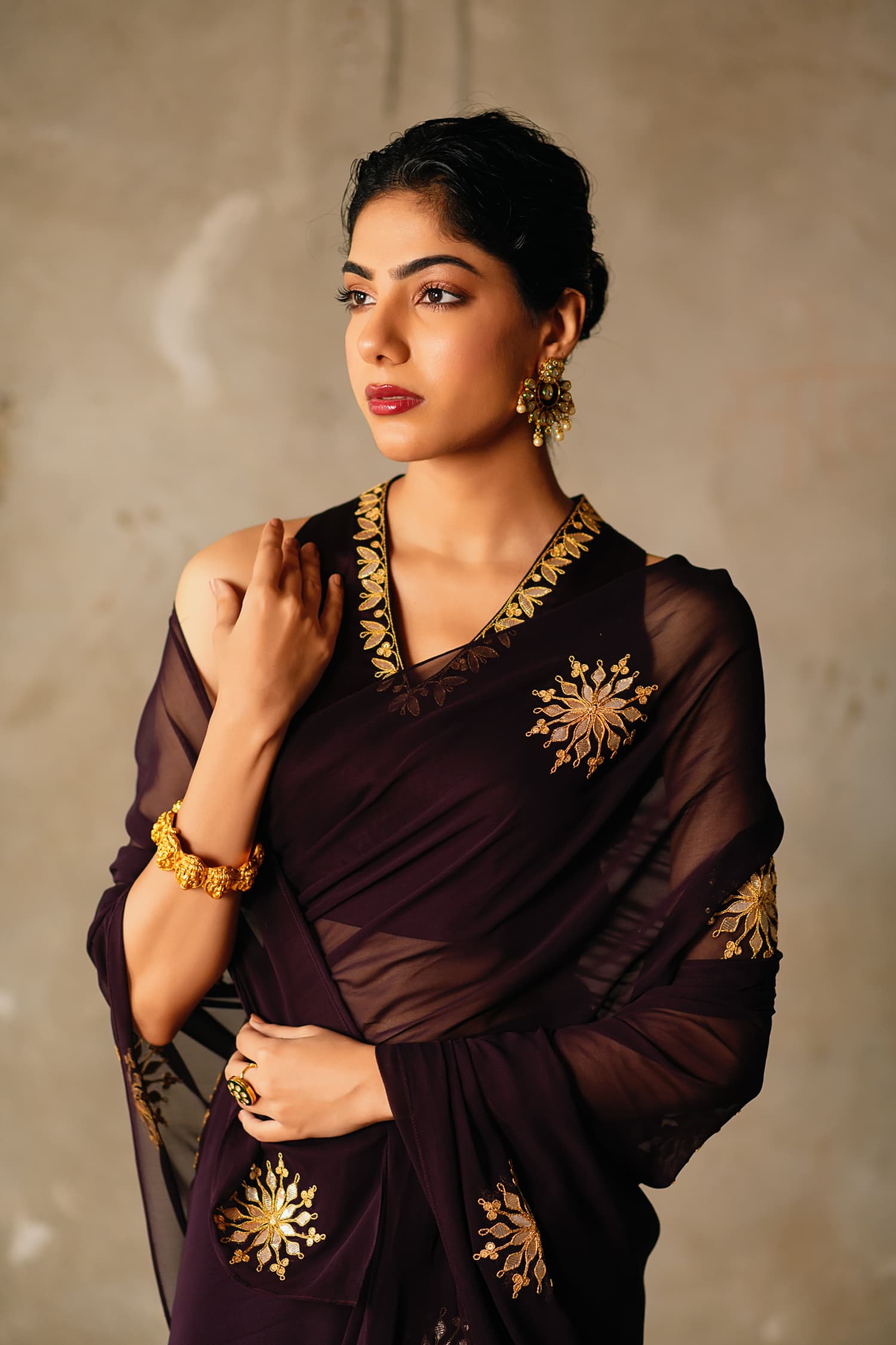 Buy Brown Kora Woven Zari And Printed Saree For Women by TaBa Kashi By  Artika Shah Online at Aza Fashions.