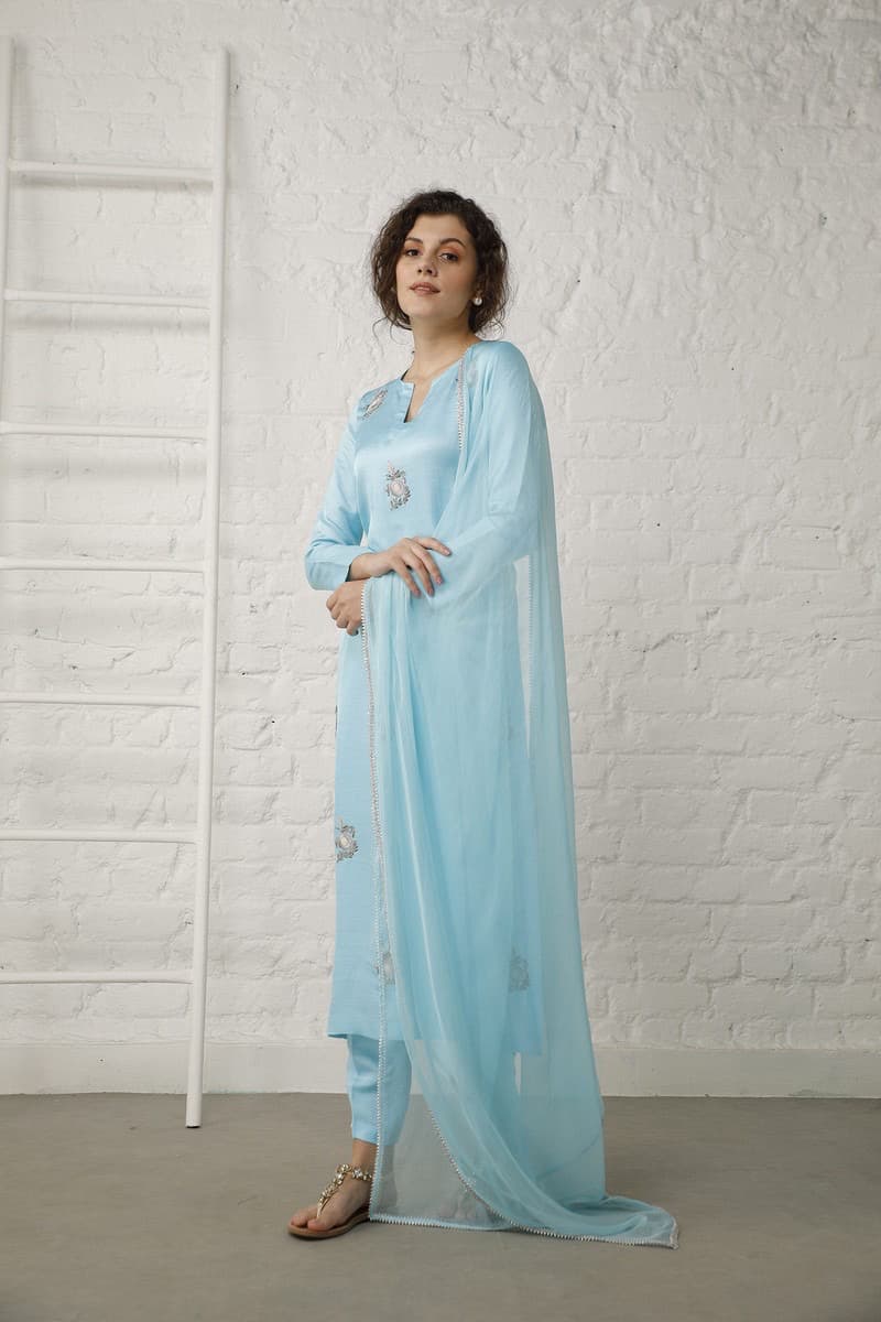 Vintage Blue Silk Suit Set