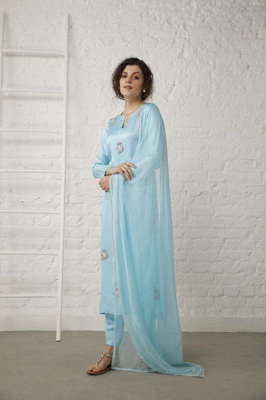 Vintage Blue Silk Suit Set