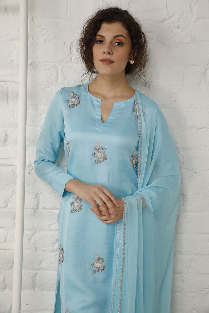 Vintage Blue Silk Suit Set