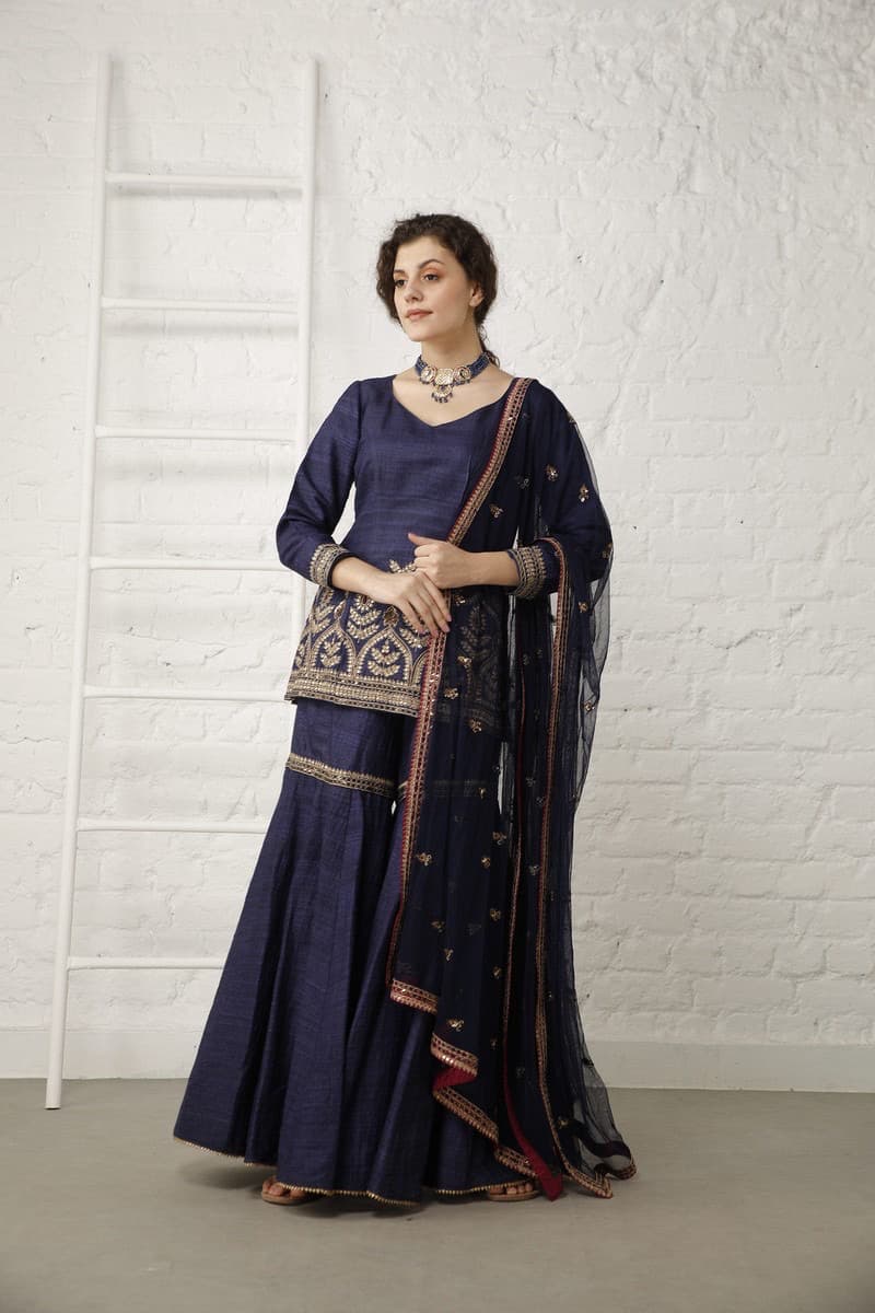 Pataudi Blue Silk Sharara Set