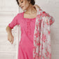 Rani Pink Suit Set with Printed Dupatta