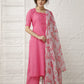 Rani Pink Suit Set with Printed Dupatta