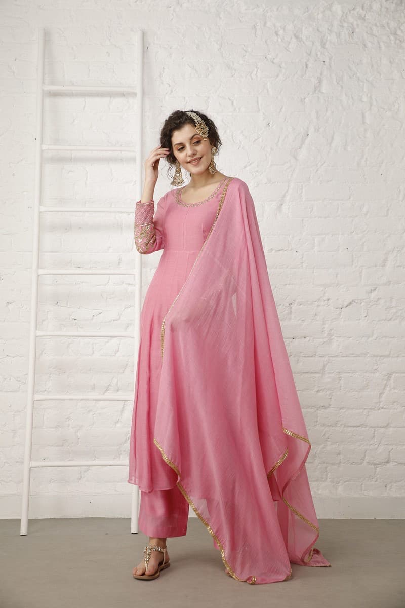 Vintage Pink Silk Anarkali Set