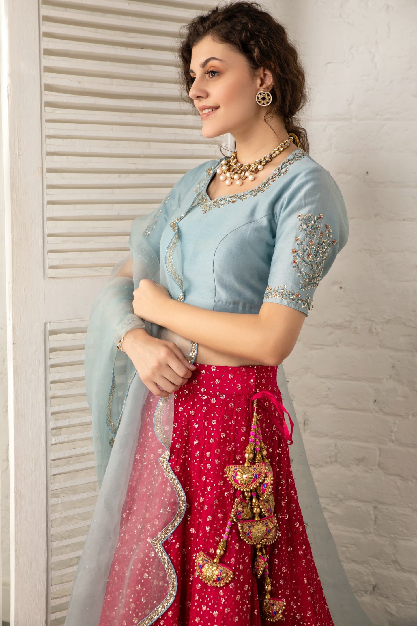 Blue and Pink Lehenga Set