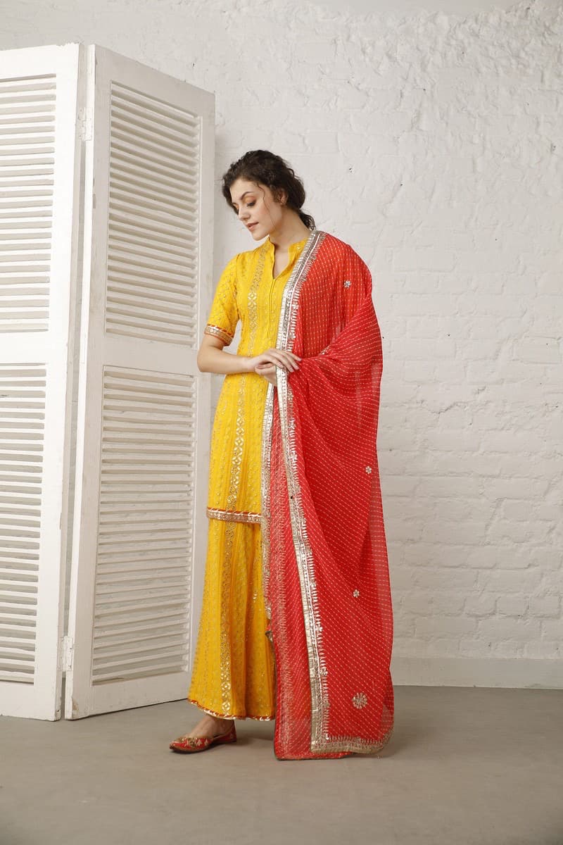Hot Pink and Yellow Sharara Set