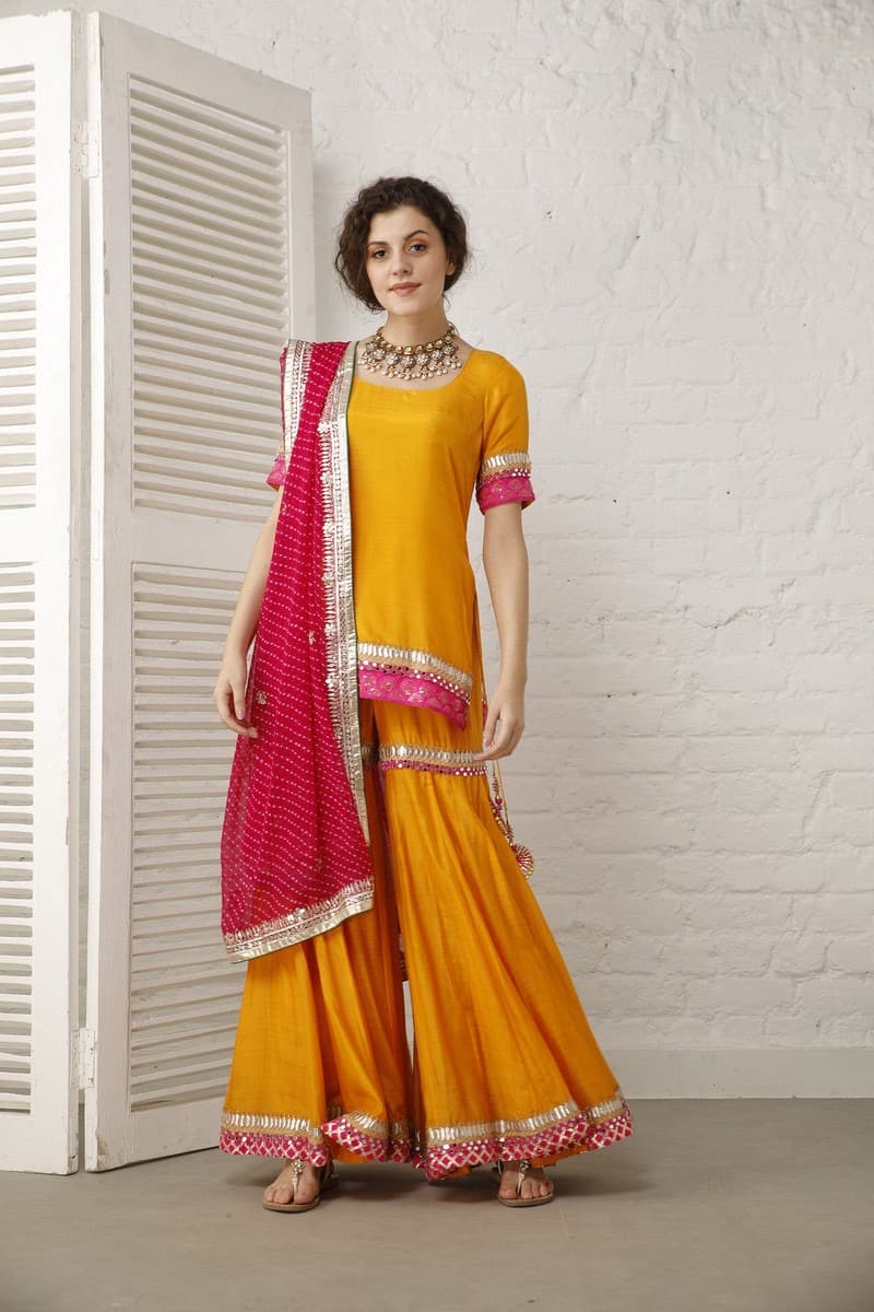 Hot Pink and Yellow Sharara Set