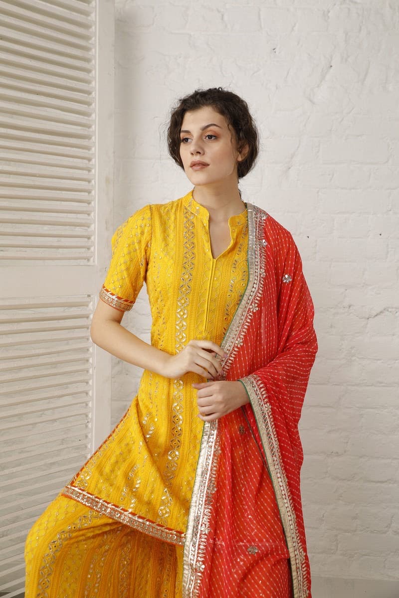 Hot Pink and Yellow Sharara Set