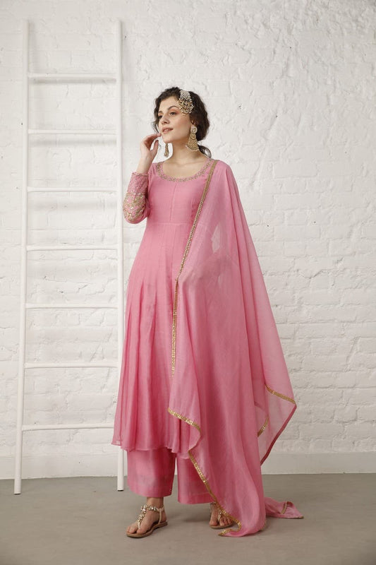 Vintage Pink Silk Anarkali Set