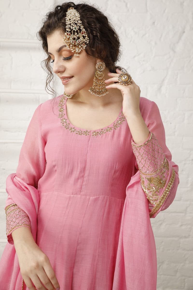 Vintage Pink Silk Anarkali Set