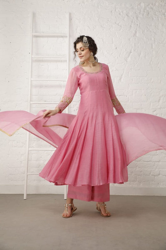 Vintage Pink Silk Anarkali Set
